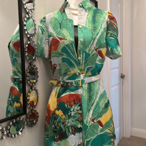 New York & Company Midi Dress in Green Floral Print, Size Small - Picture 3 of 4